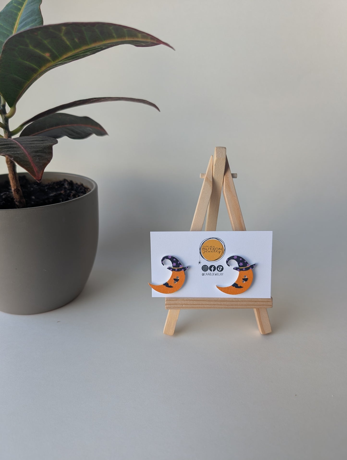 FINAL SALE PRICE! Handmade Wooden Crescent Moon Witch Stud Earrings