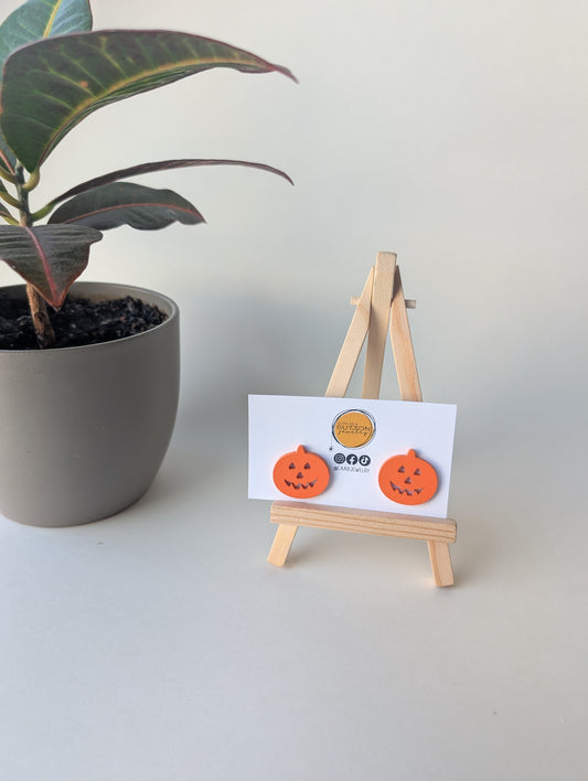 Handmade Wooden Halloween Pumpkin Post Earrings