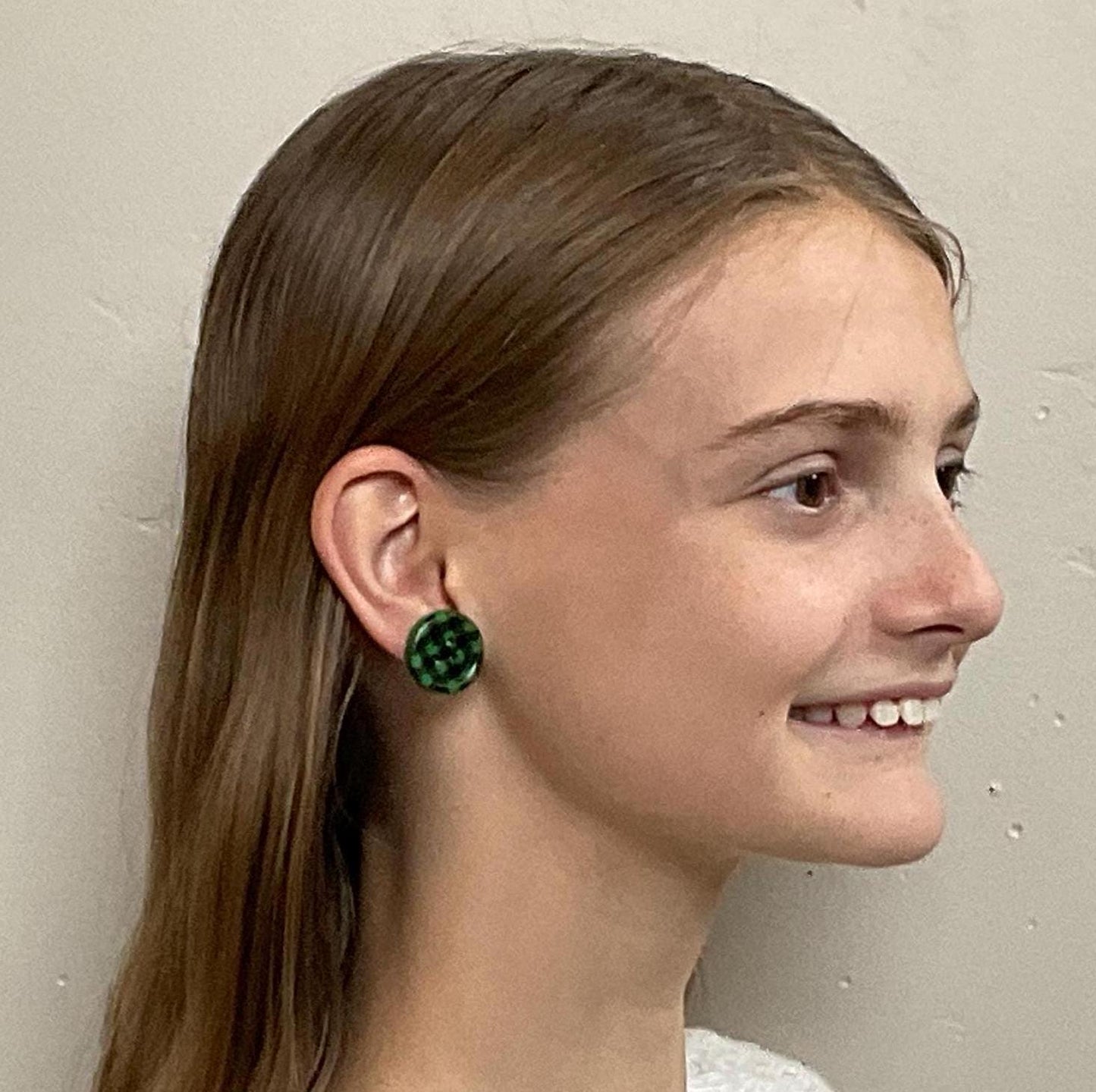 handmade plaid christmas button earrings