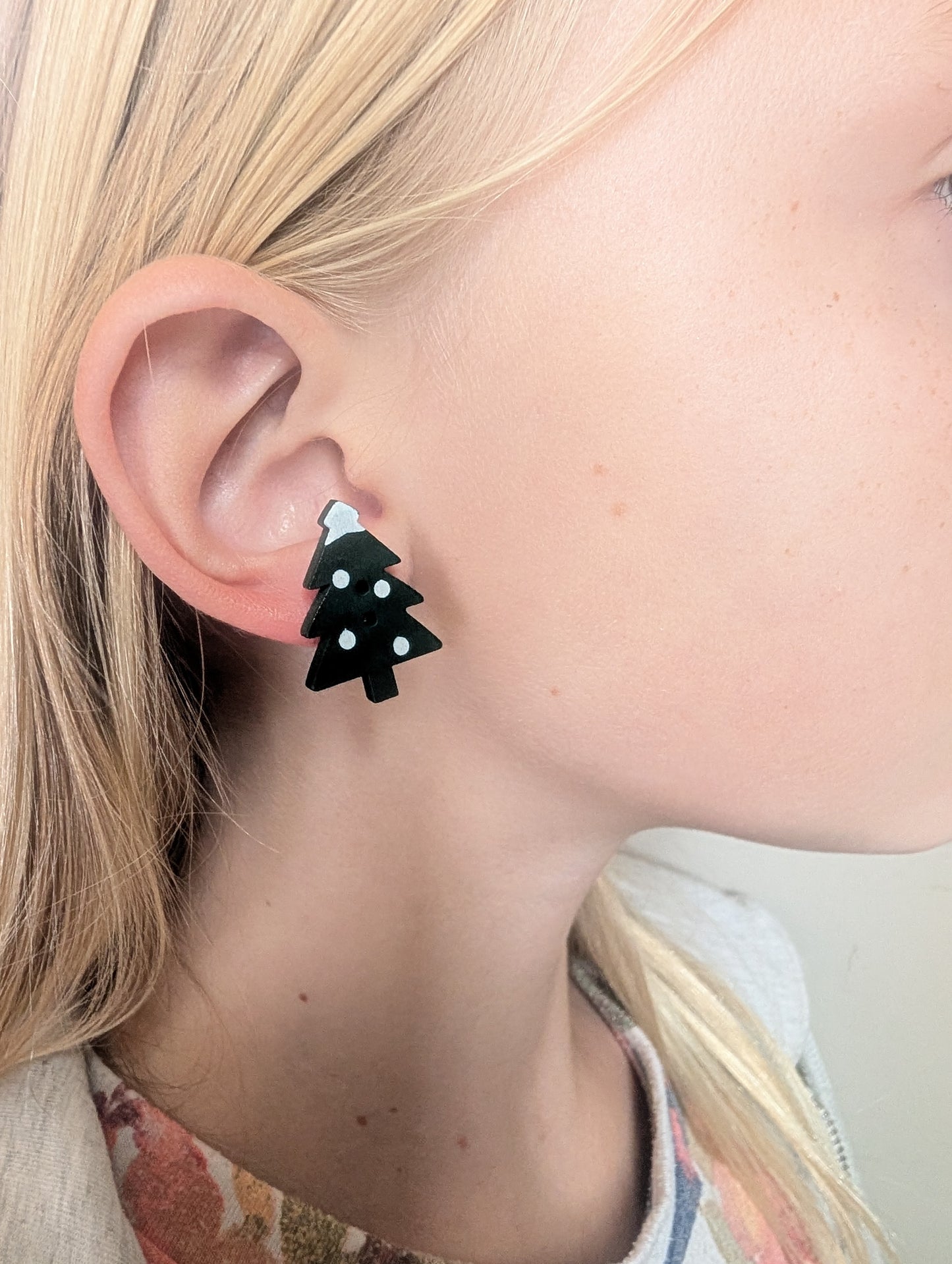 Snowy Christmas Tree Stud Earrings with Hypoallergenic Posts in Stainless Steel or Titanium