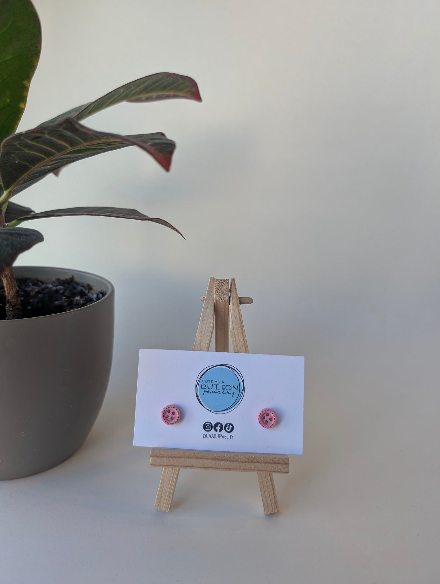 Pink Mini Stitch Button Stud Earrings with Hypoallergenic Posts in Stainless Steel or Titanium