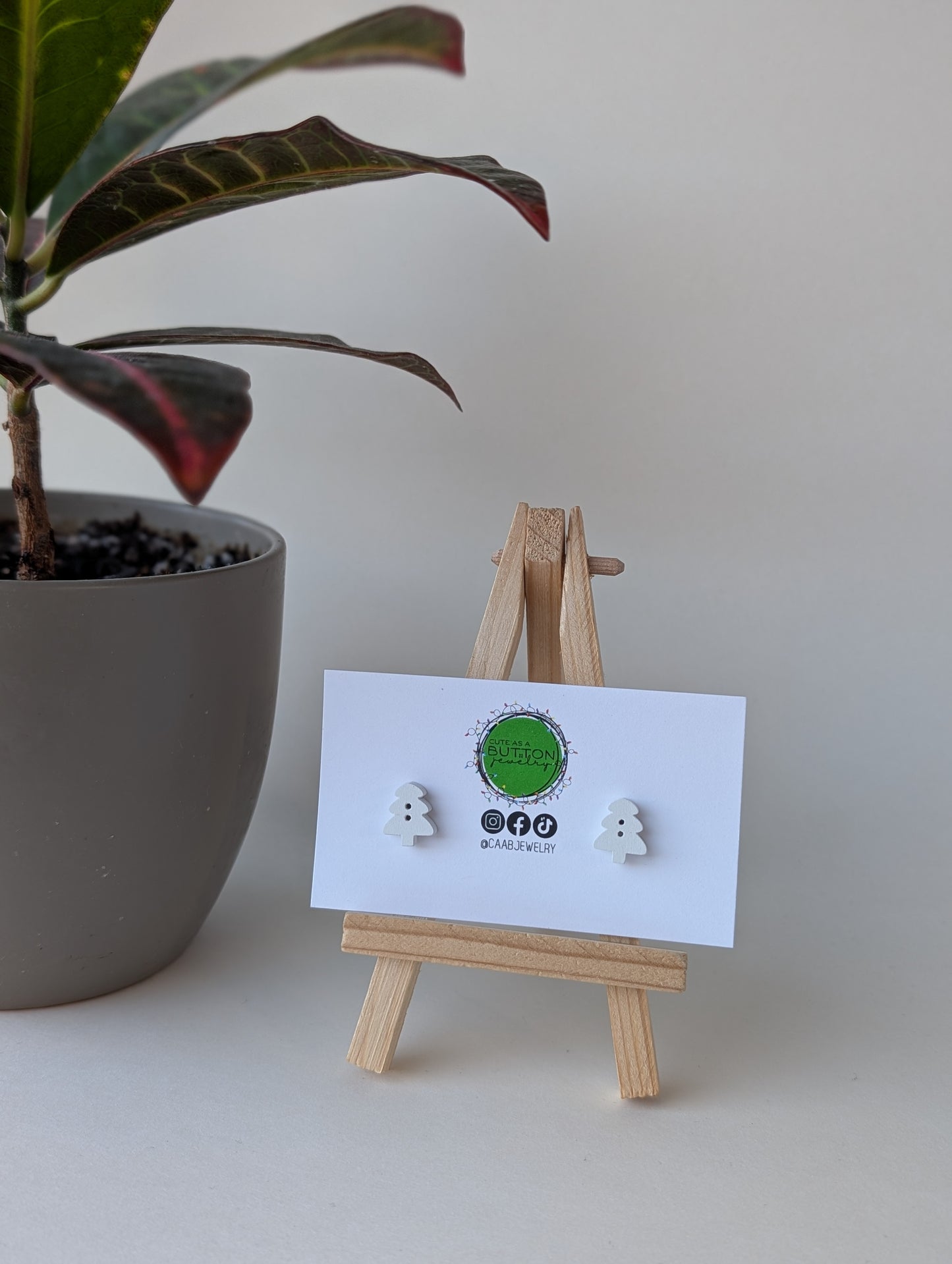 White Mini Christmas Tree Stud Earrings with Hypoallergenic Posts in Stainless Steel or Titanium