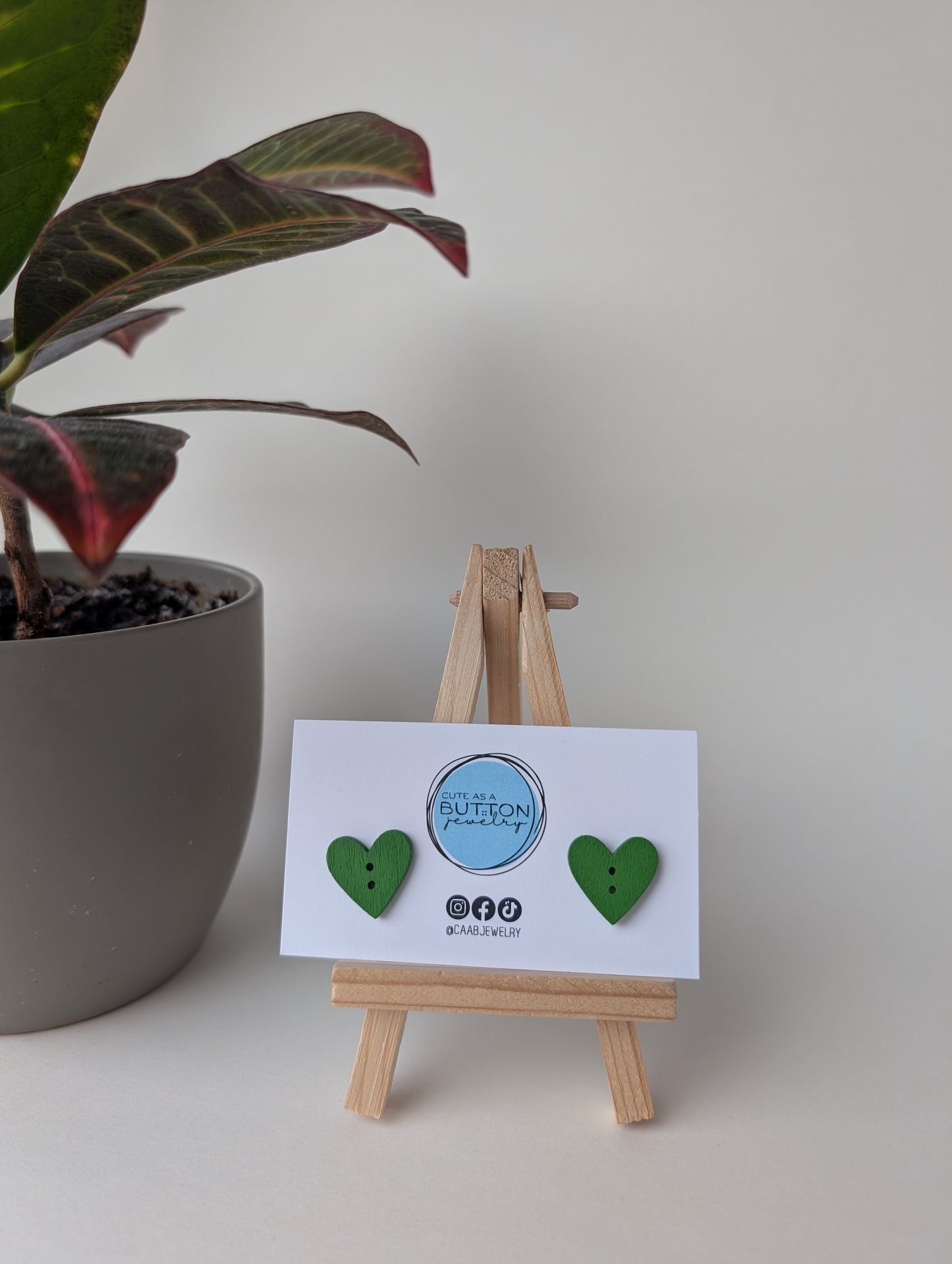 Green Heart Stud Earrings (2 sizes) with Hypoallergenic Posts in Stainless Steel or Titanium