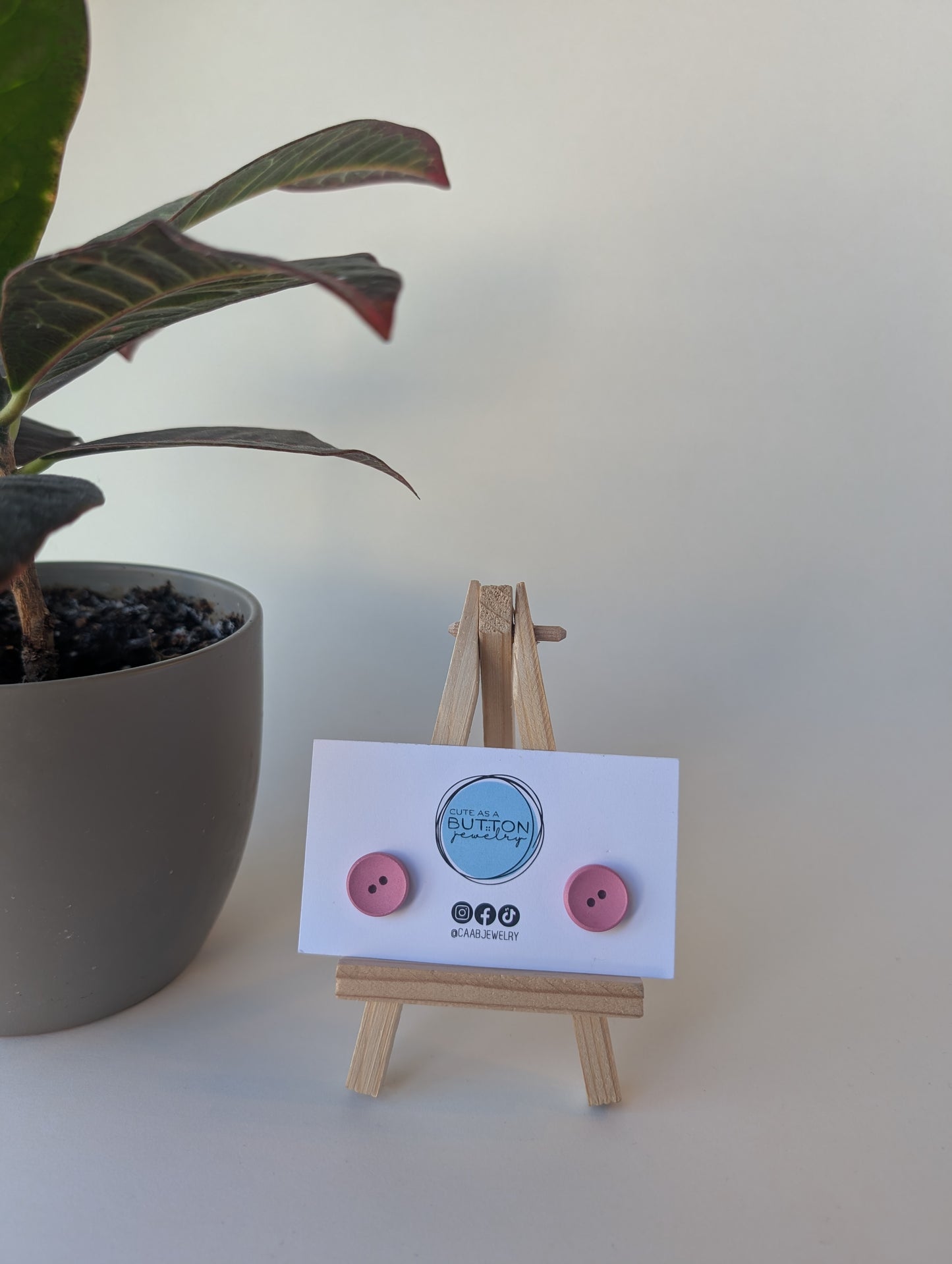 Rose Two-Hole Button Stud Earrings with Hypoallergenic Posts in Stainless Steel or Titanium