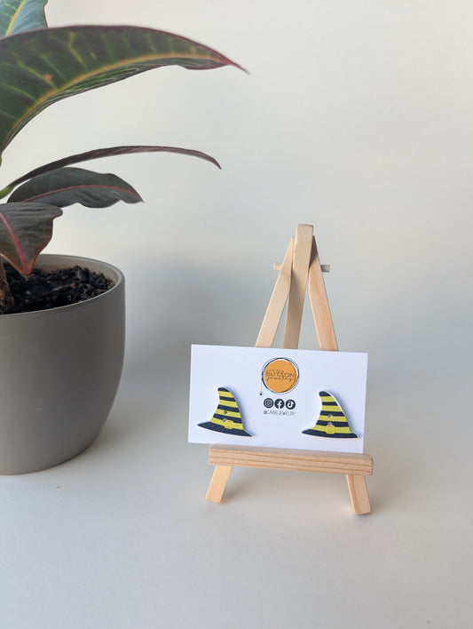 FINAL SALE PRICE! Handmade Wooden Halloween Witch Hat Stud Earrings