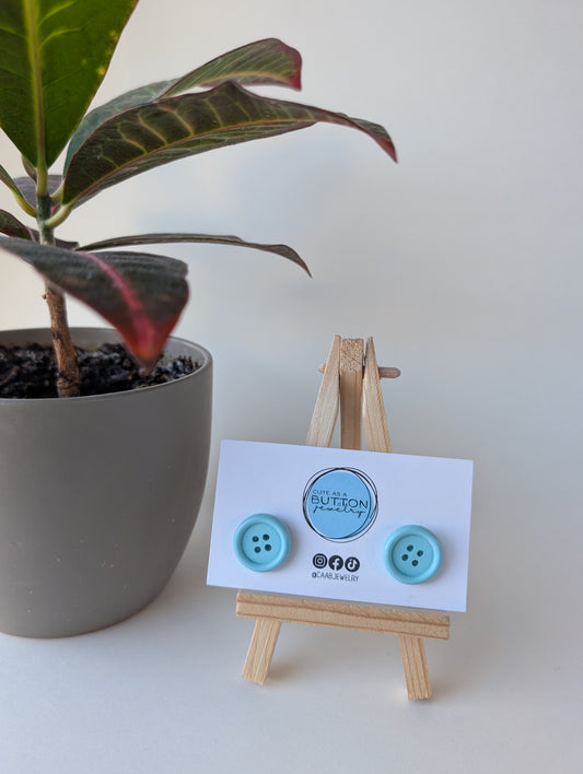 Baby Blue Button Stud Earrings with Hypoallergenic Posts in Stainless Steel or Titanium