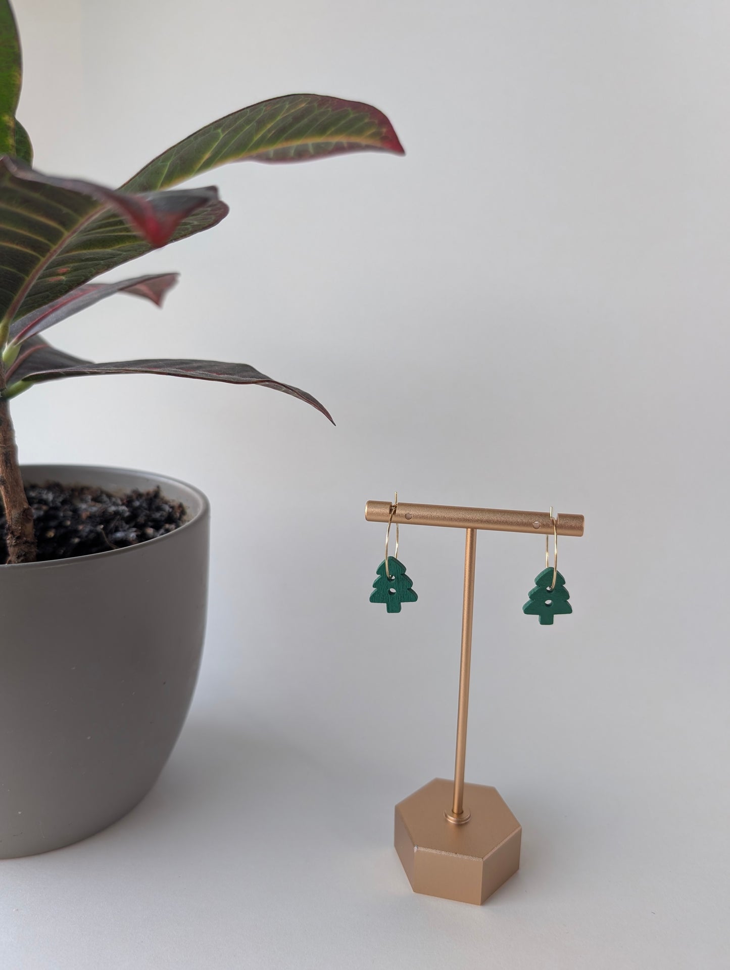 Green Christmas Tree Hoops Earrings in Gold and Silver with Hypoallergenic Stainless Steel Hoops