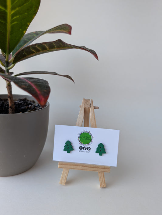 Green Christmas Tree Stud Earrings with Hypoallergenic Posts in Stainless Steel or Titanium