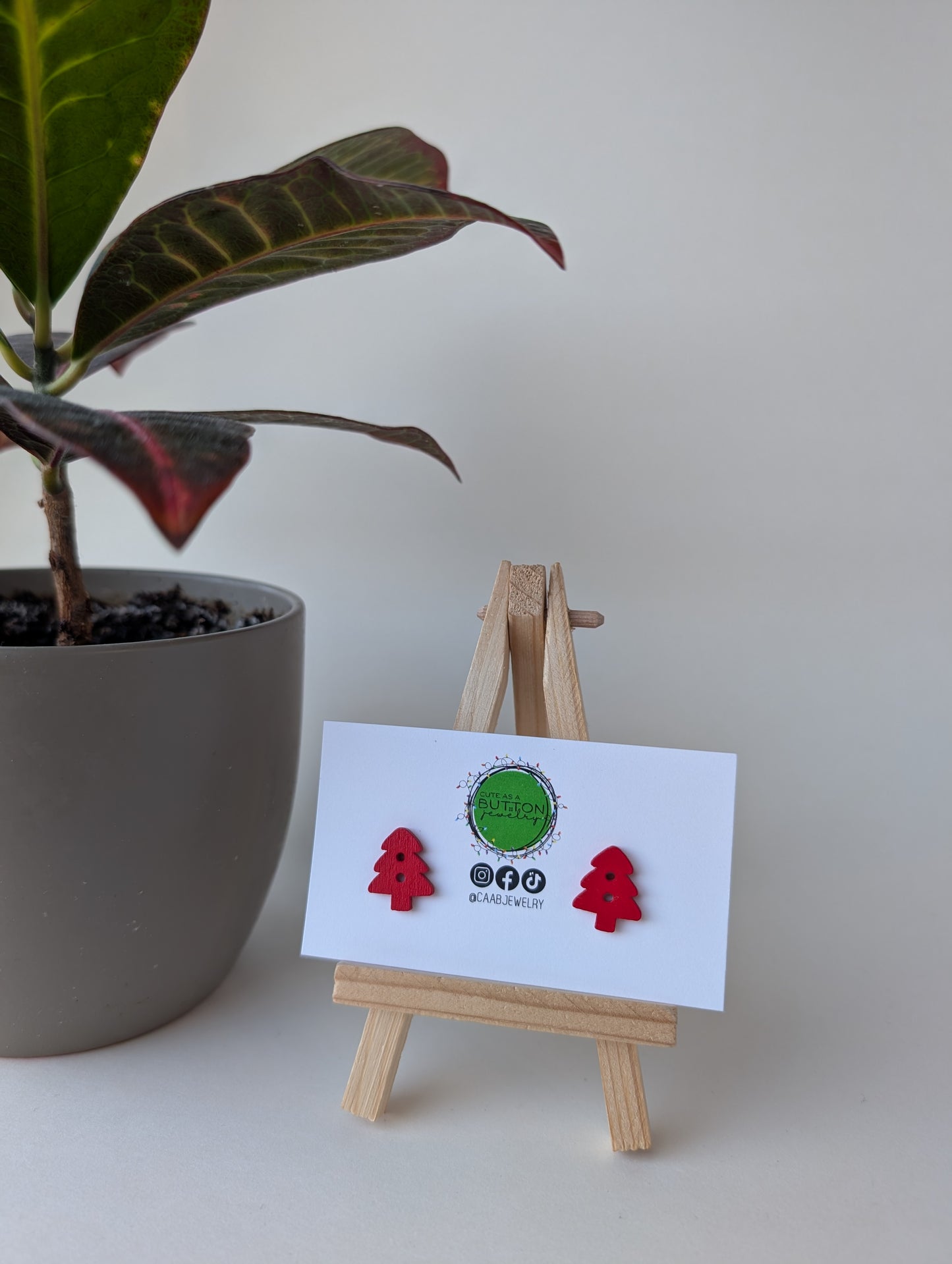 Red Christmas Tree Stud Earrings with Hypoallergenic Posts in Stainless Steel or Titanium