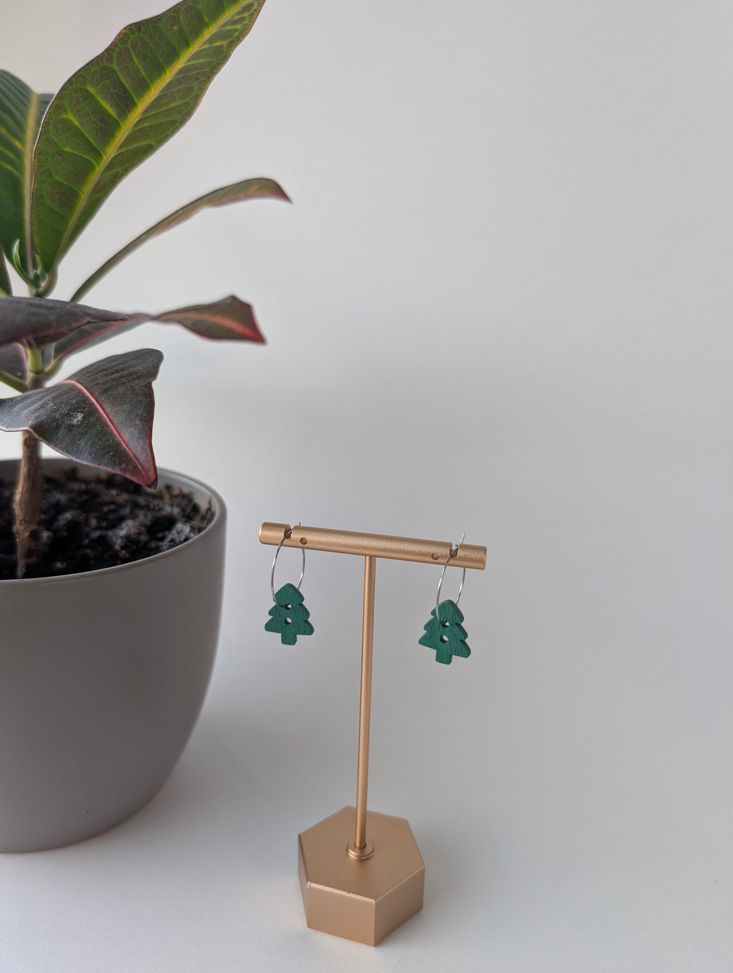 Green Christmas Tree Hoops Earrings in Gold and Silver with Hypoallergenic Stainless Steel Hoops