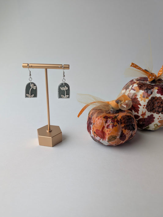 Handmade by Haz Fall Florals Earrings Collection: Window Pane Floral Dangles in Two Colors