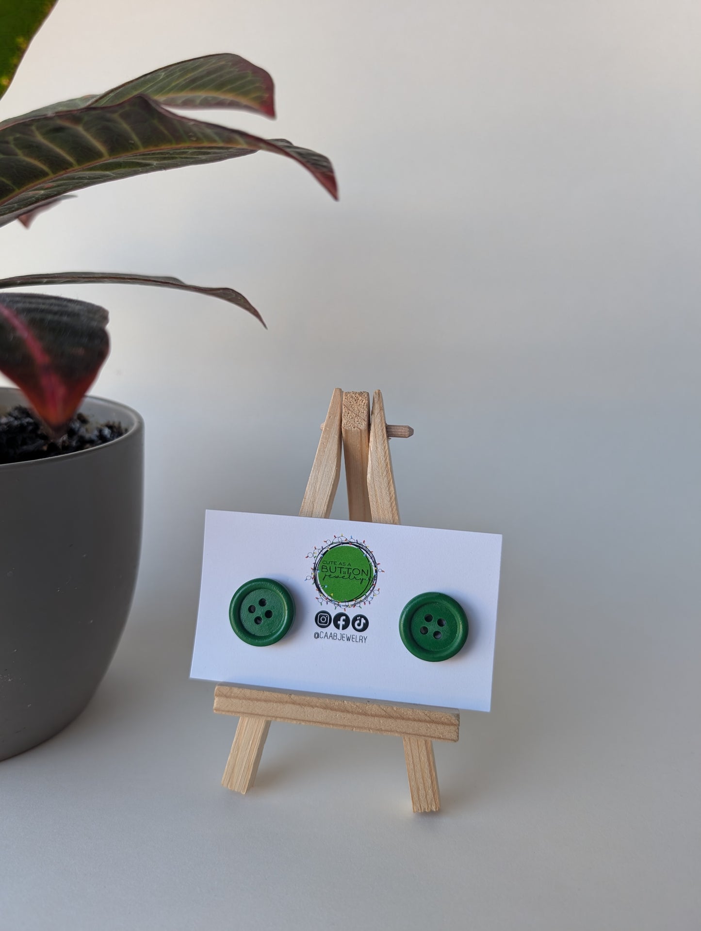 Classic Green Button Stud Earrings (2 sizes) with Hypoallergenic Posts in Stainless Steel or Titanium