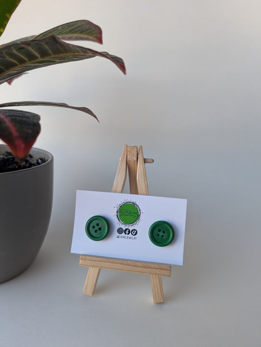 Classic Green Button Stud Earrings (2 sizes) with Hypoallergenic Posts in Stainless Steel or Titanium