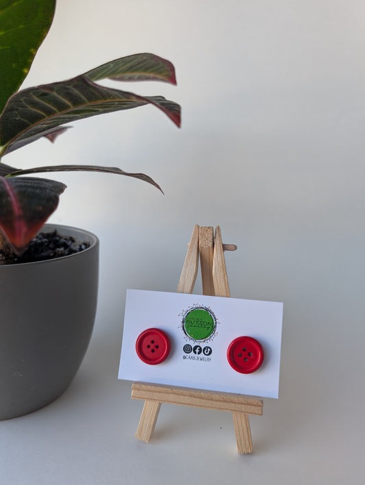 Classic Red Button Stud Earrings (2 sizes) with Hypoallergenic Posts in Stainless Steel or Titanium