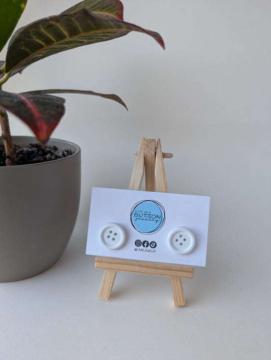 White Button Stud Earrings with Hypoallergenic Posts in Stainless Steel or Titanium