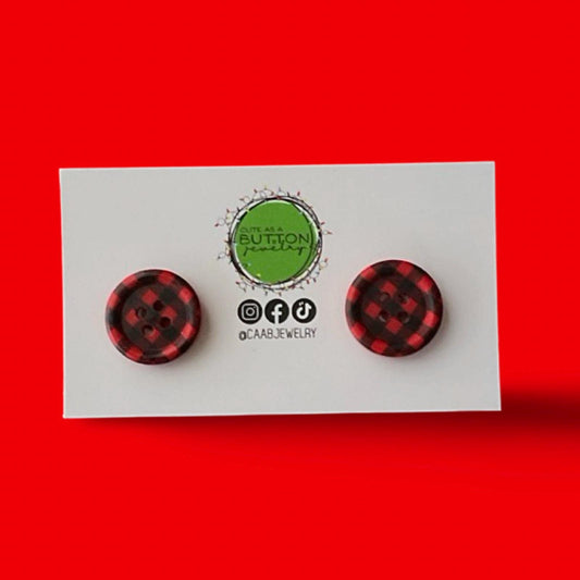 handmade plaid christmas button earrings