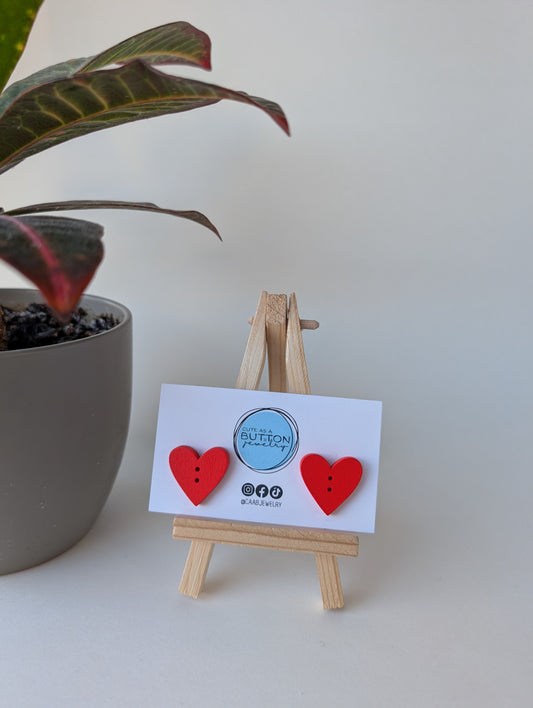 Red Heart Stud Earrings (2 sizes) with Hypoallergenic Posts in Stainless Steel or Titanium