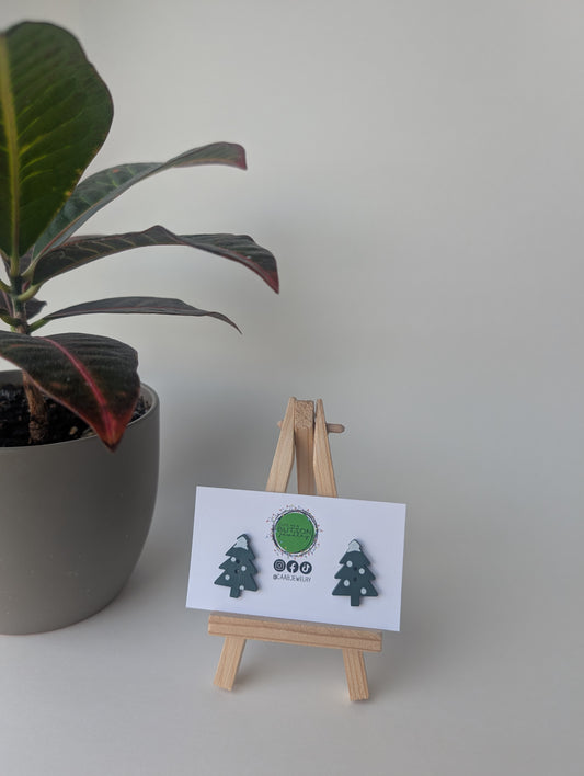 Snowy Christmas Tree Stud Earrings with Hypoallergenic Posts in Stainless Steel or Titanium