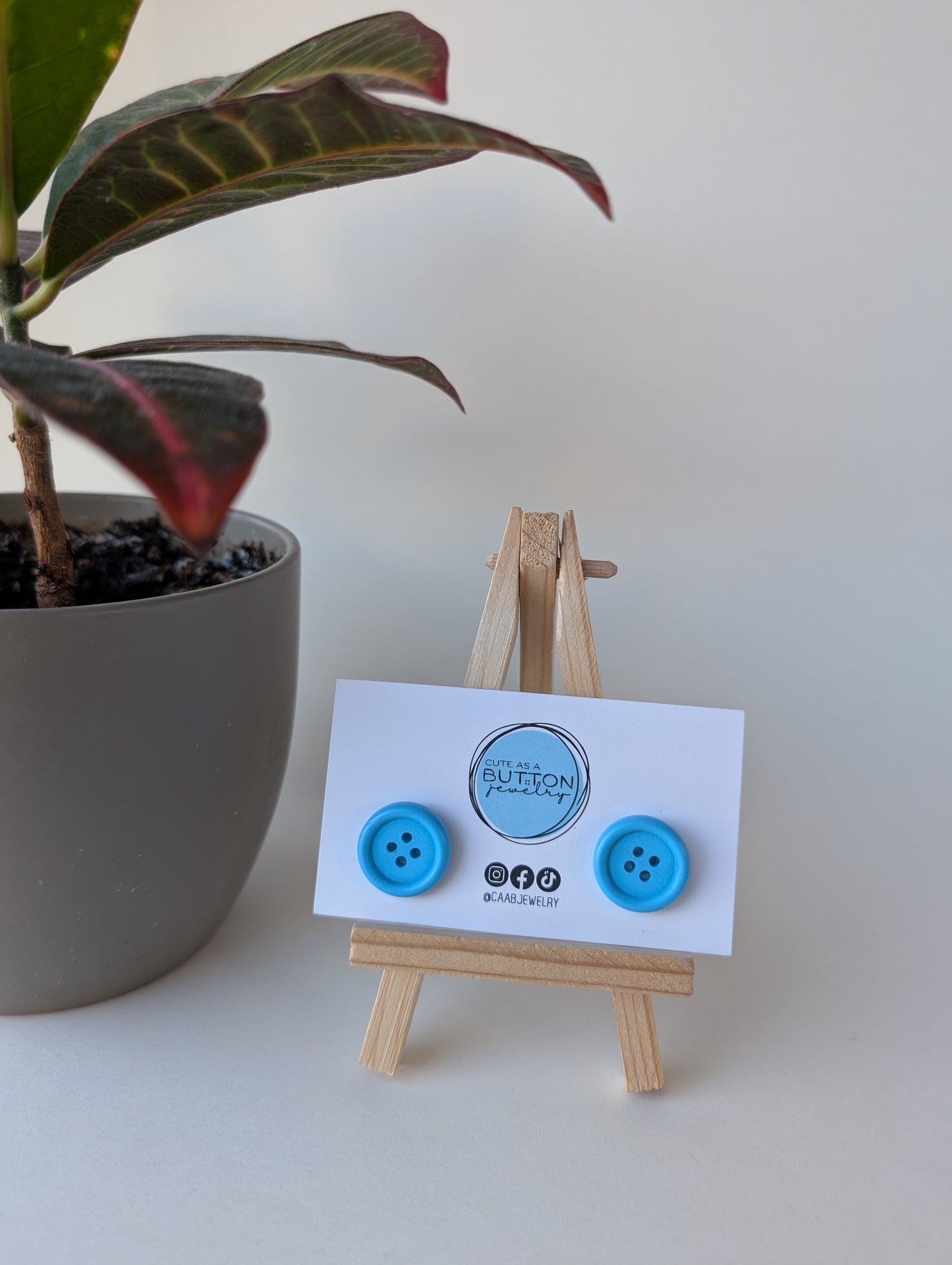 Light Blue Button Stud Earrings with Hypoallergenic Posts in Stainless Steel or Titanium