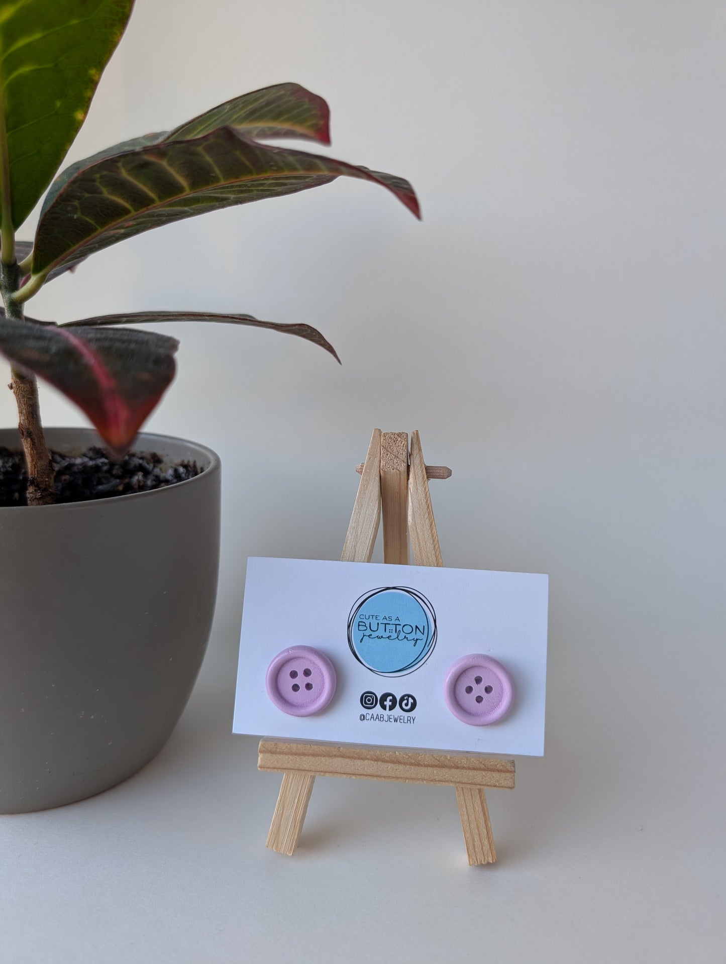 Lilac Button Stud Earrings with Hypoallergenic Posts in Stainless Steel or Titanium