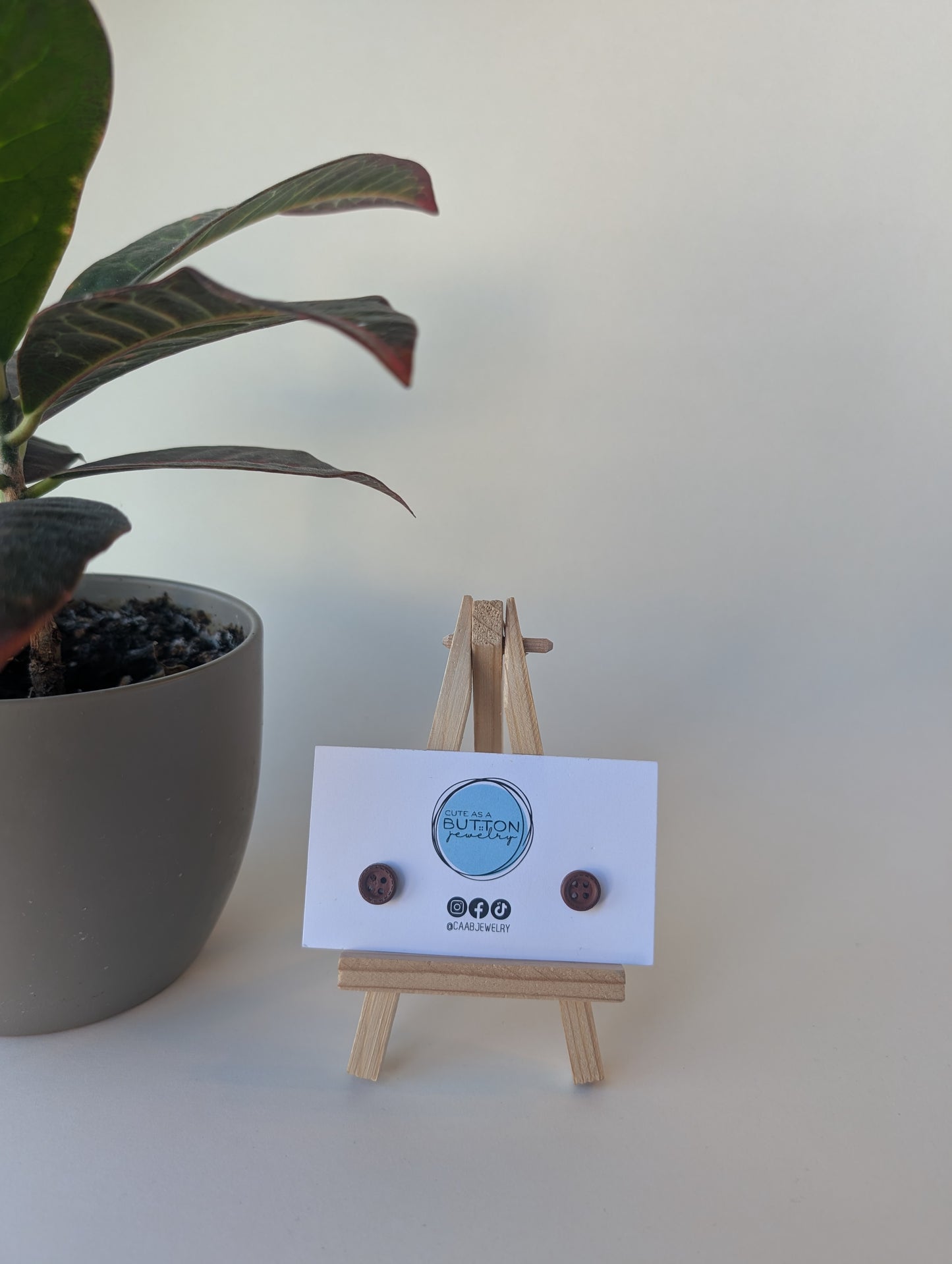 Brown Mini Stitch Button Stud Earrings with Hypoallergenic Posts in Stainless Steel or Titanium