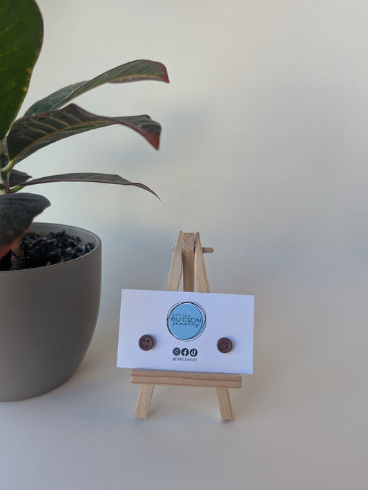 Brown Mini Stitch Button Stud Earrings with Hypoallergenic Posts in Stainless Steel or Titanium