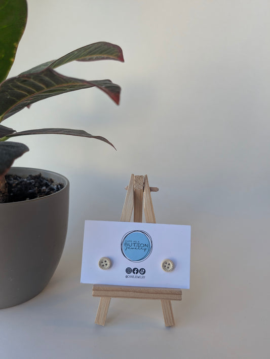 Cream Mini Stitch Button Stud Earrings with Hypoallergenic Posts in Stainless Steel or Titanium