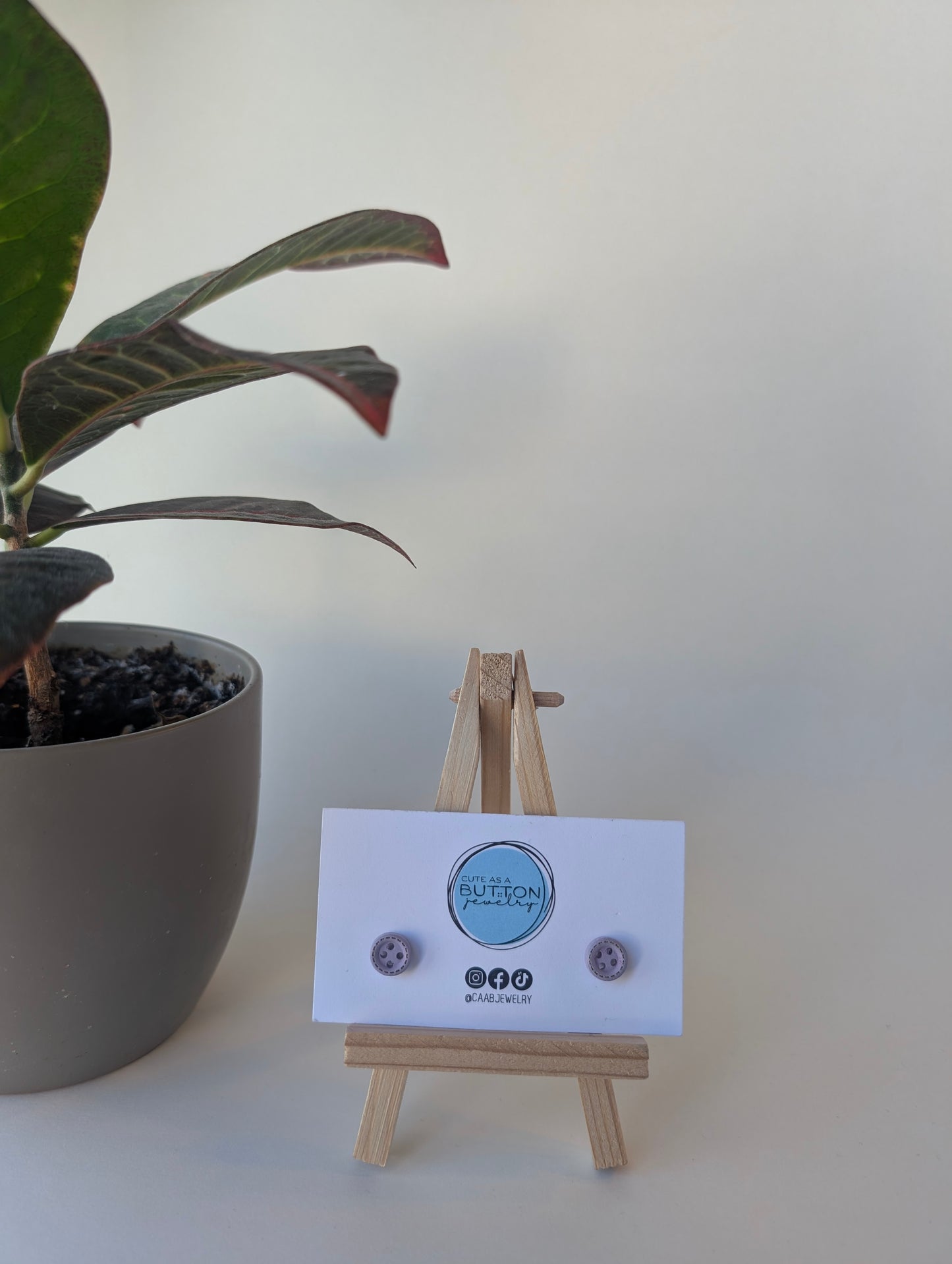 Lavender Mini Stitch Button Stud Earrings with Hypoallergenic Posts in Stainless Steel or Titanium