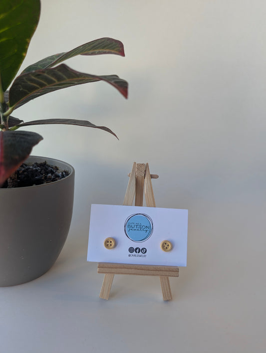 Light Yellow Mini Stitch Button Stud Earrings with Hypoallergenic Posts in Stainless Steel or Titanium