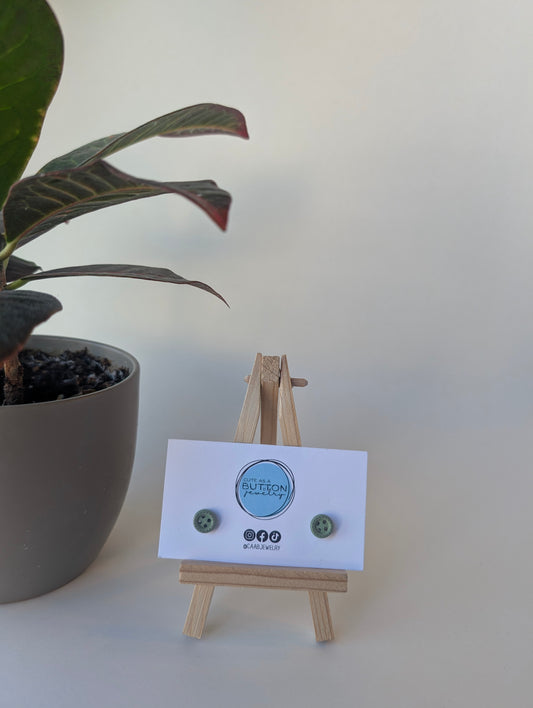 Sage Green Mini Stitch Button Stud Earrings with Hypoallergenic Posts in Stainless Steel or Titanium