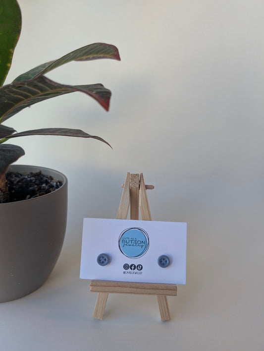 Slate Blue Mini Stitch Button Stud Earrings with Hypoallergenic Posts in Stainless Steel or Titanium