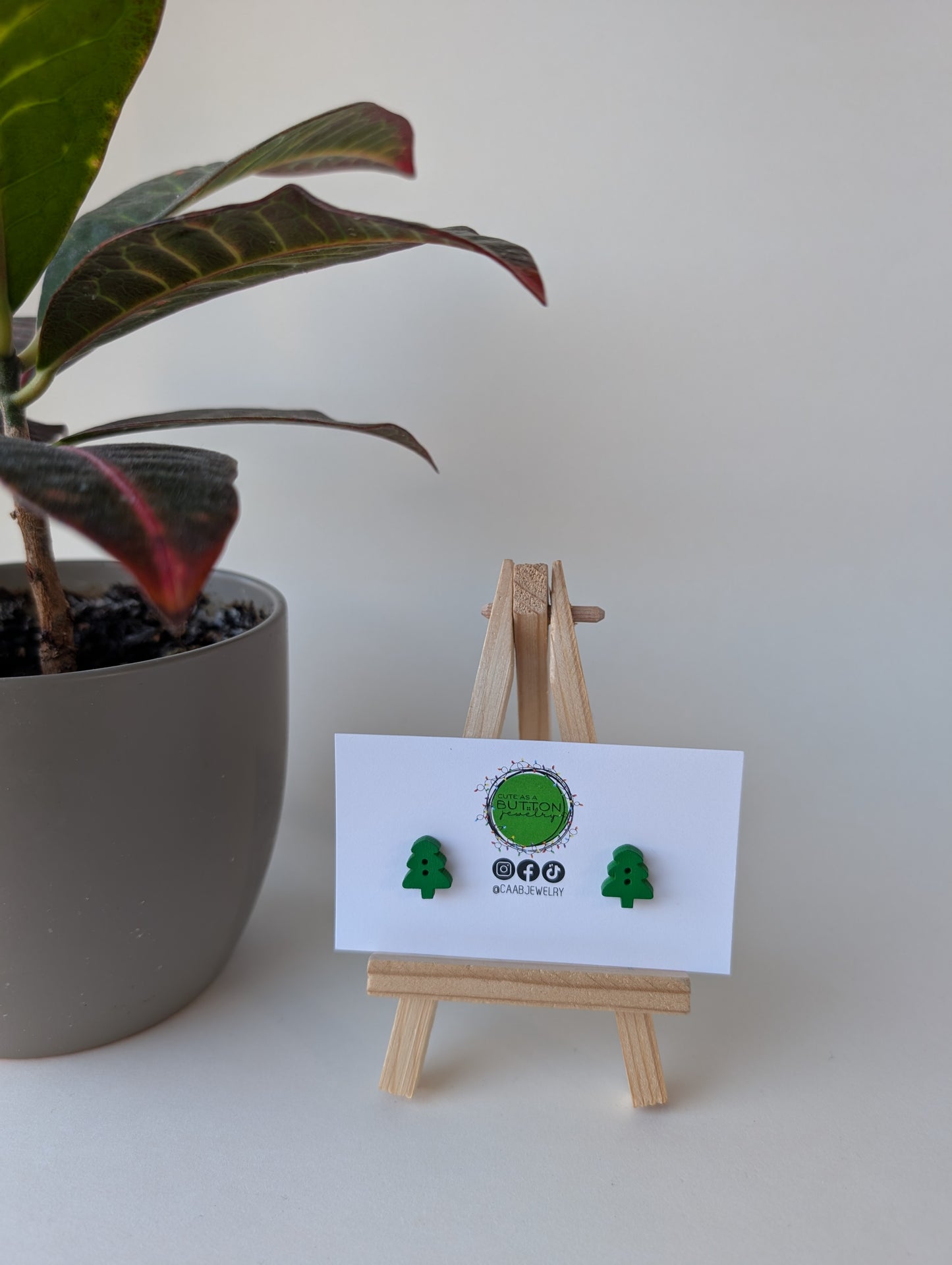 Green Mini Christmas Tree Stud Earrings with Hypoallergenic Posts in Stainless Steel or Titanium