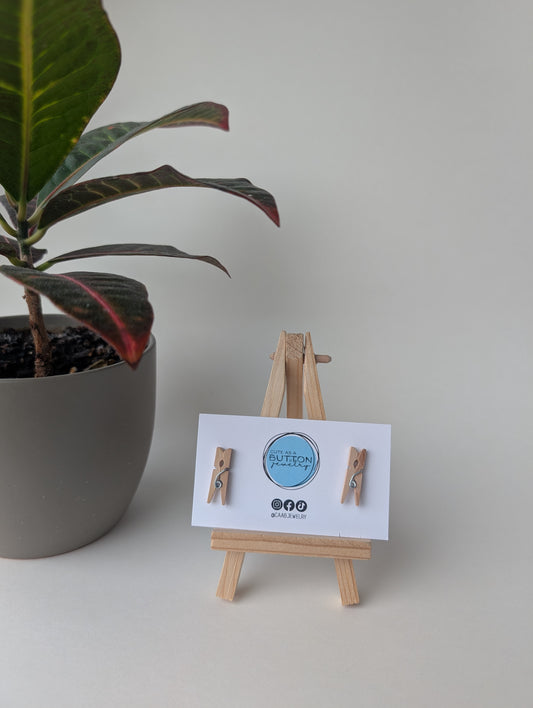 Mini Clothespin Stud Earrings with Hypoallergenic Posts in Stainless Steel or Titanium