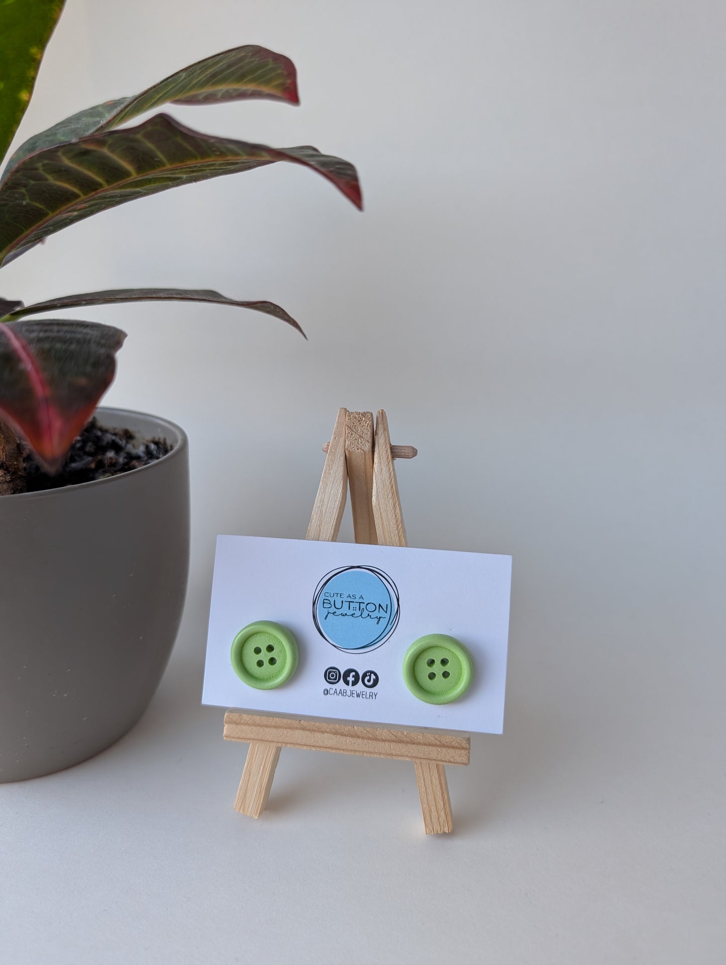 Mint Green Button Stud Earrings with Hypoallergenic Posts in Stainless Steel or Titanium