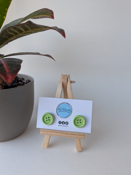 Mint Green Button Stud Earrings with Hypoallergenic Posts in Stainless Steel or Titanium