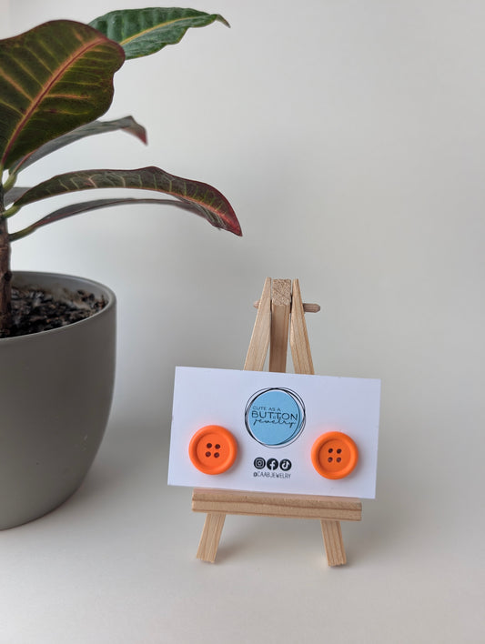 Classic Orange Button Stud Earrings (2 sizes) with Hypoallergenic Posts in Stainless Steel or Titanium