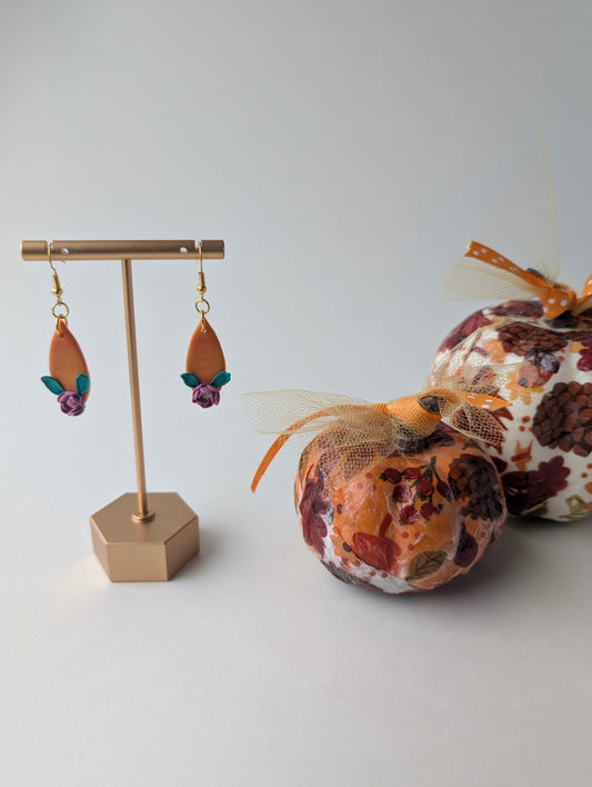 Handmade by Haz Fall Florals: Orange Teardrop Polymer Clay Dangle Earrings