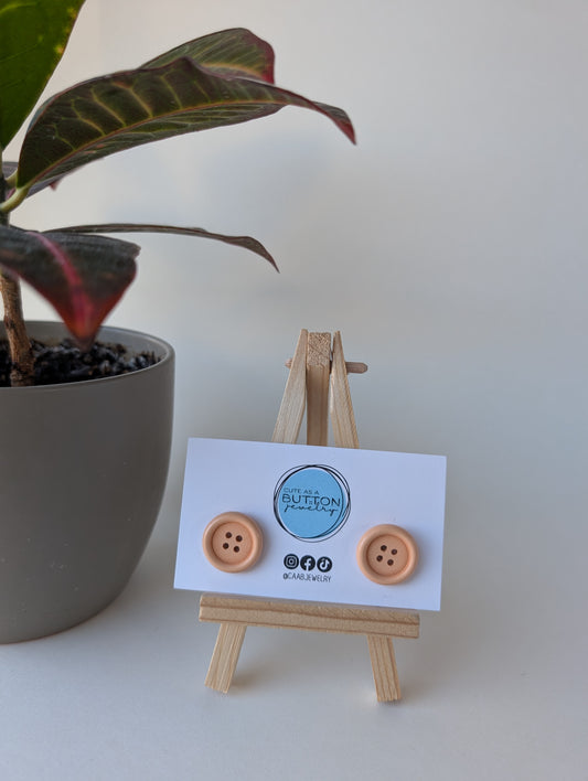 Peach Button Stud Earrings with Hypoallergenic Posts in Stainless Steel or Titanium