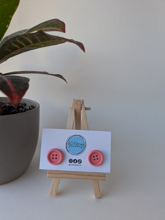 Pink Salmon Button Stud Earrings with Hypoallergenic Posts in Stainless Steel or Titanium