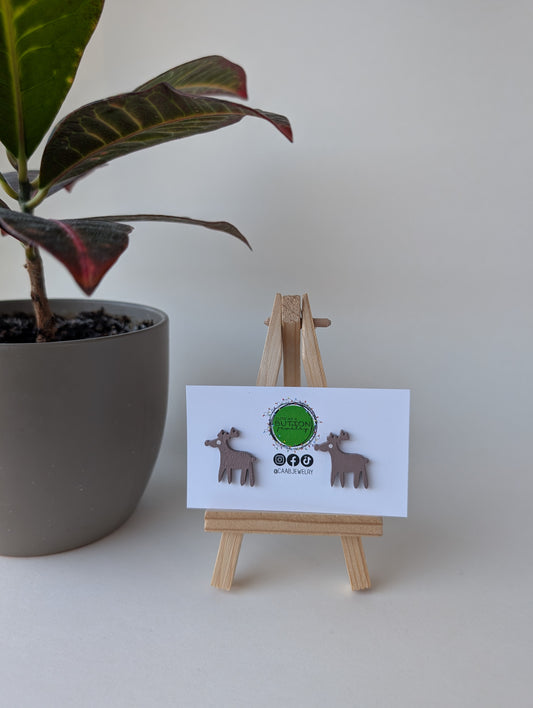 Reindeer Stud Earrings with Hypoallergenic Posts in Stainless Steel or Titanium