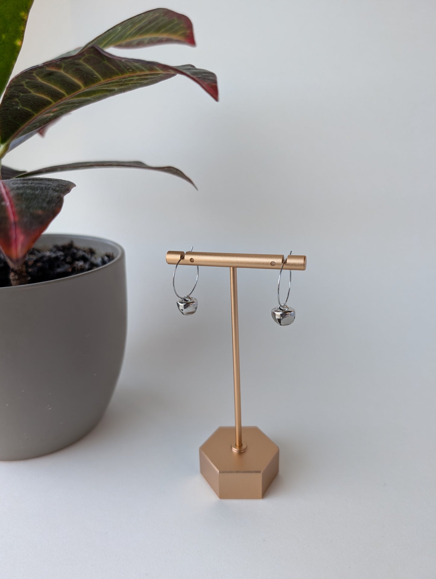 Jingle Bell Hoop Earrings in Gold and Silver with Hypoallergenic Stainless Steel Hoops