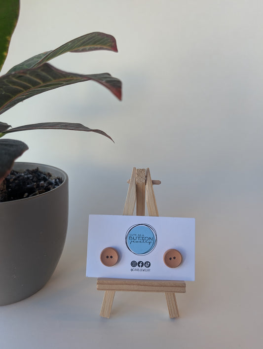 Camel Tan Two-Hole Button Stud Earrings with Hypoallergenic Posts in Stainless Steel or Titanium