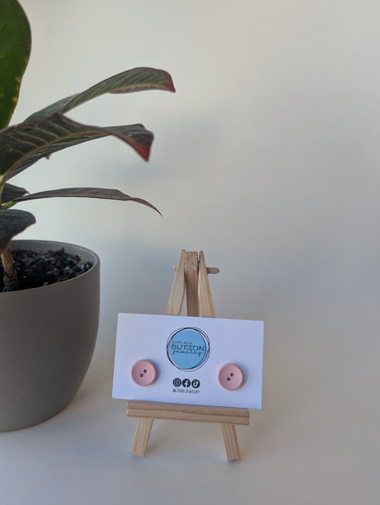 Light Pink Two-Hole Button Stud Earrings with Hypoallergenic Posts in Stainless Steel or Titanium