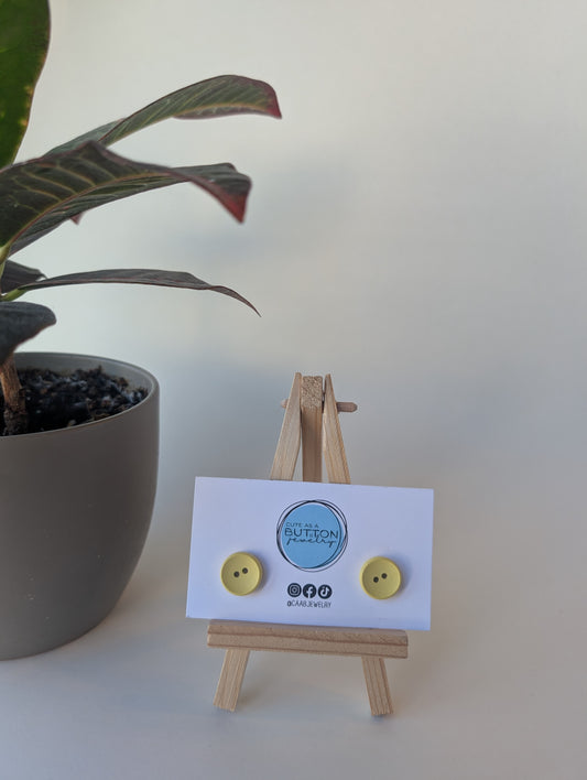 Muted Yellow Two-Hole Button Stud Earrings with Hypoallergenic Posts in Stainless Steel or Titanium