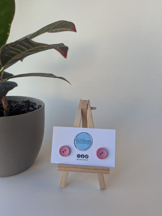 Rose Two-Hole Button Stud Earrings with Hypoallergenic Posts in Stainless Steel or Titanium