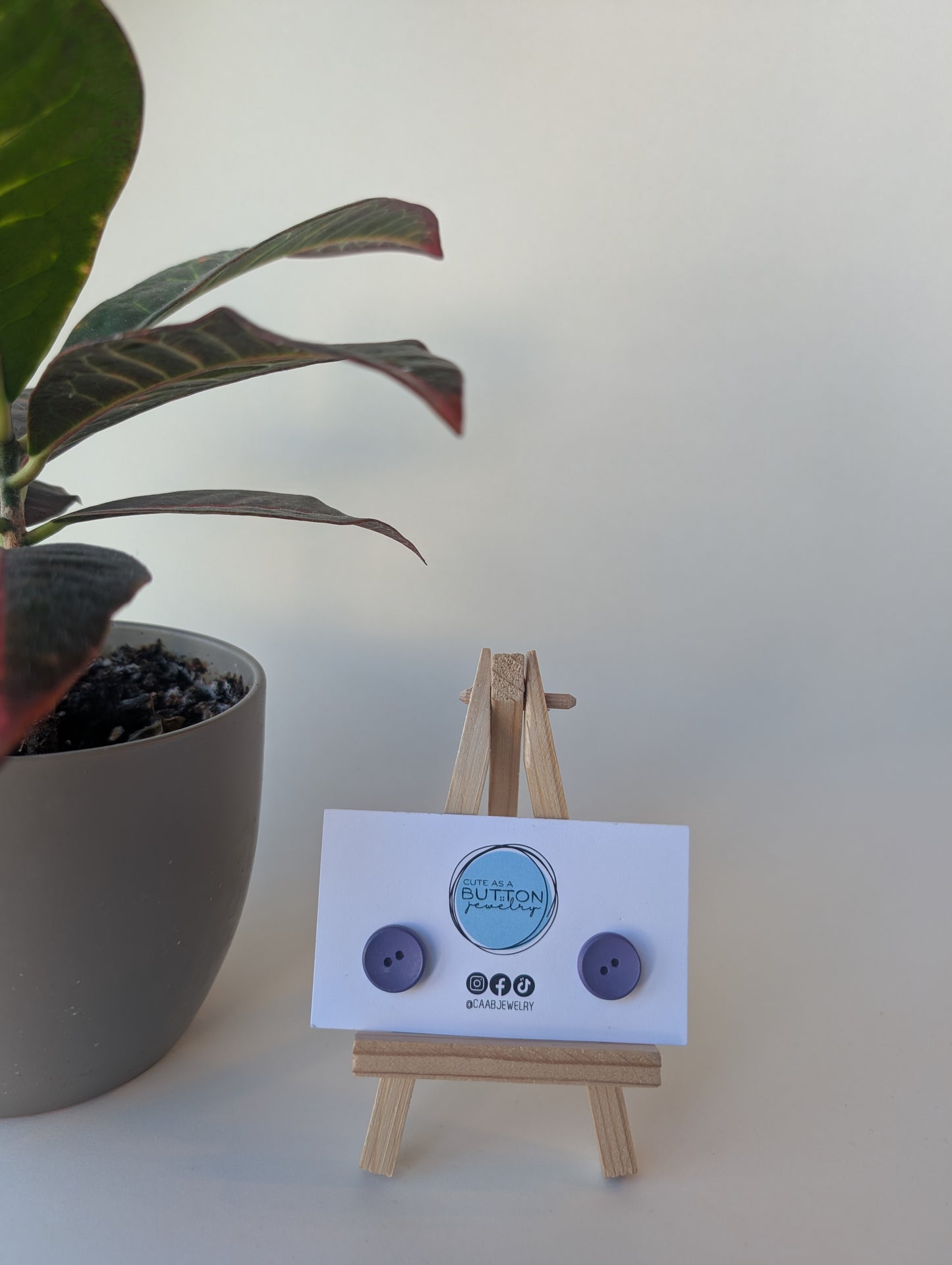 Slate Purple Two-Hole Button Stud Earrings with Hypoallergenic Posts in Stainless Steel or Titanium