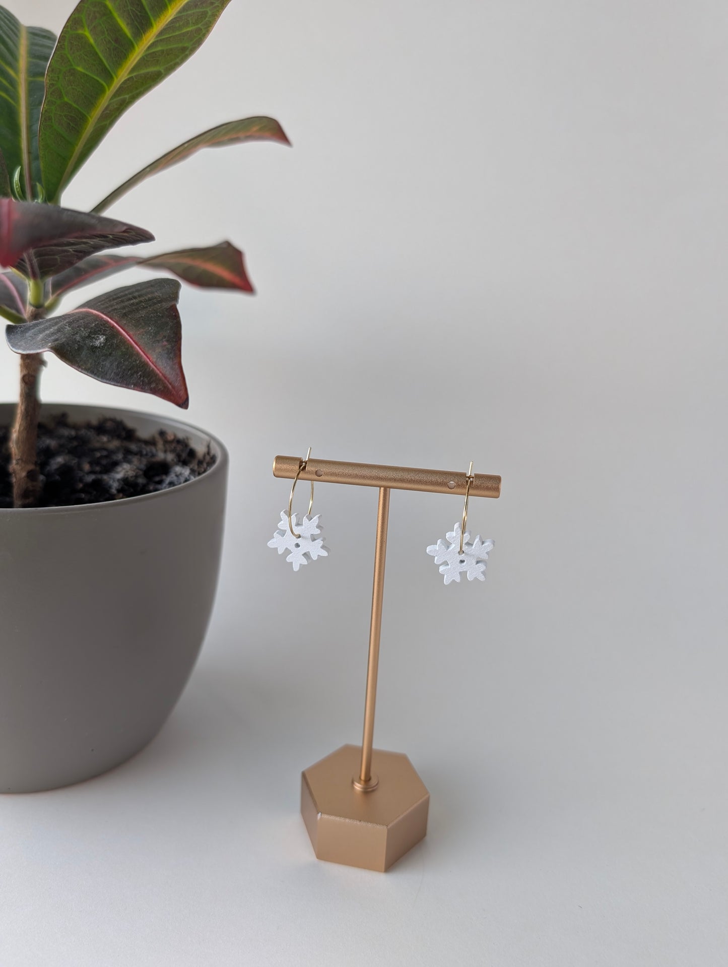 Snowflake Hoop Earrings in Gold and Silver with Hypoallergenic Stainless Steel Hoops