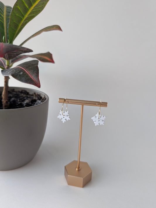 Snowflake Hoop Earrings in Gold and Silver with Hypoallergenic Stainless Steel Hoops