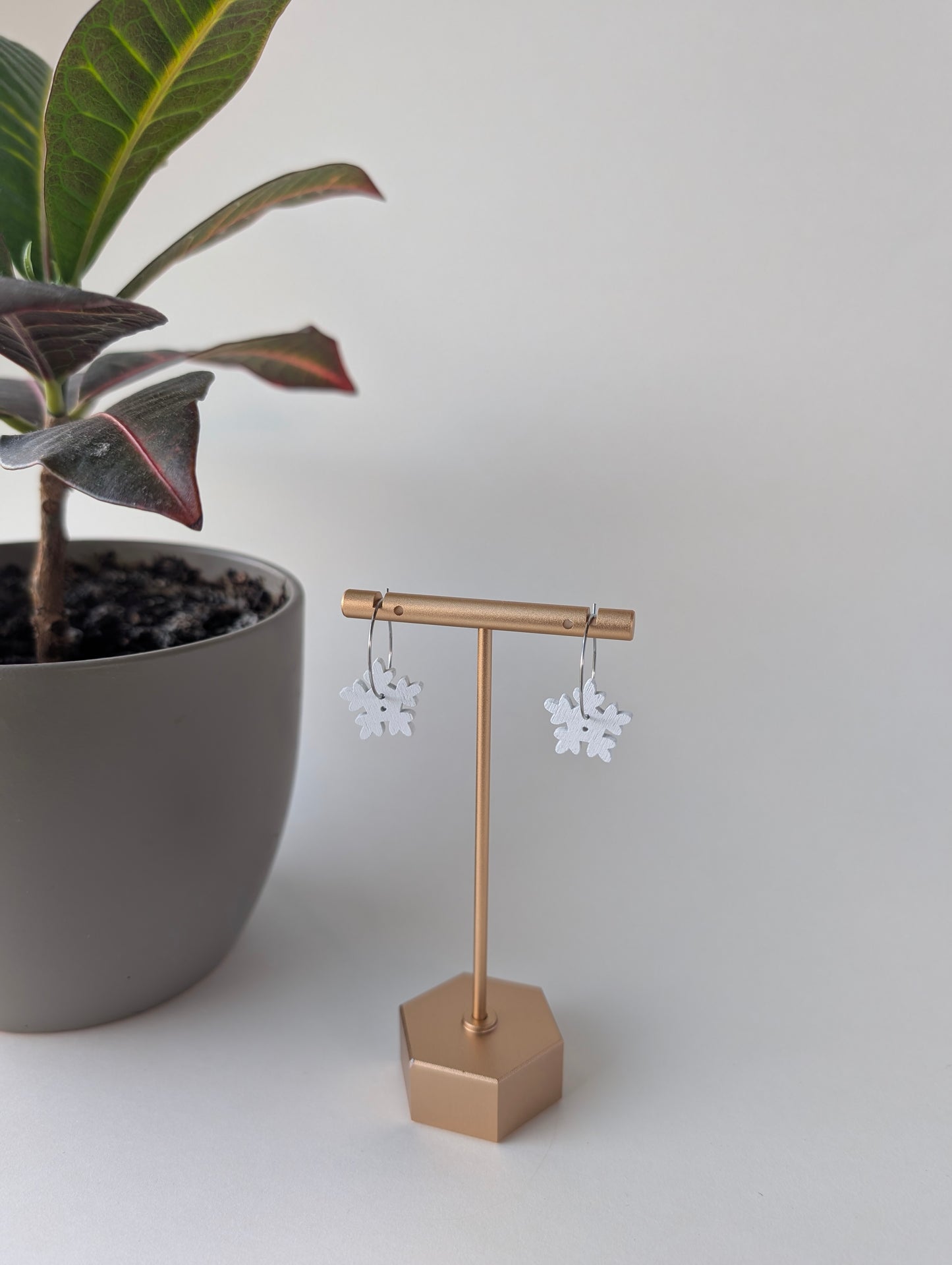 Snowflake Hoop Earrings in Gold and Silver with Hypoallergenic Stainless Steel Hoops