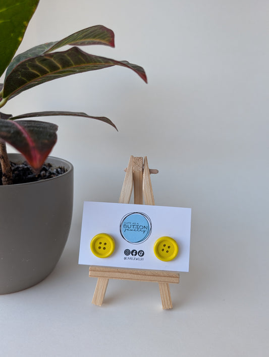 Classic Yellow Button Stud Earrings (2 sizes) with Hypoallergenic Posts in Stainless Steel or Titanium